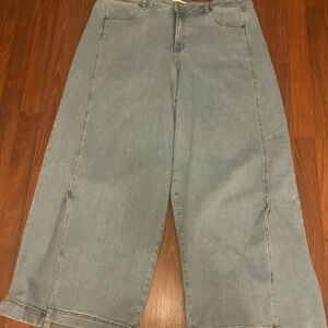 Eloquii Blue Wide Leg Slit Front Jeans